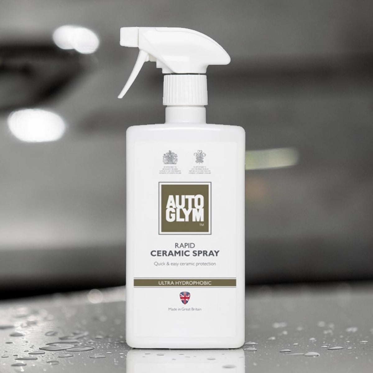 Autoglym Rapid Ceramic Spray 500 ml. flaske med spraymundstykke på vådt underlag
