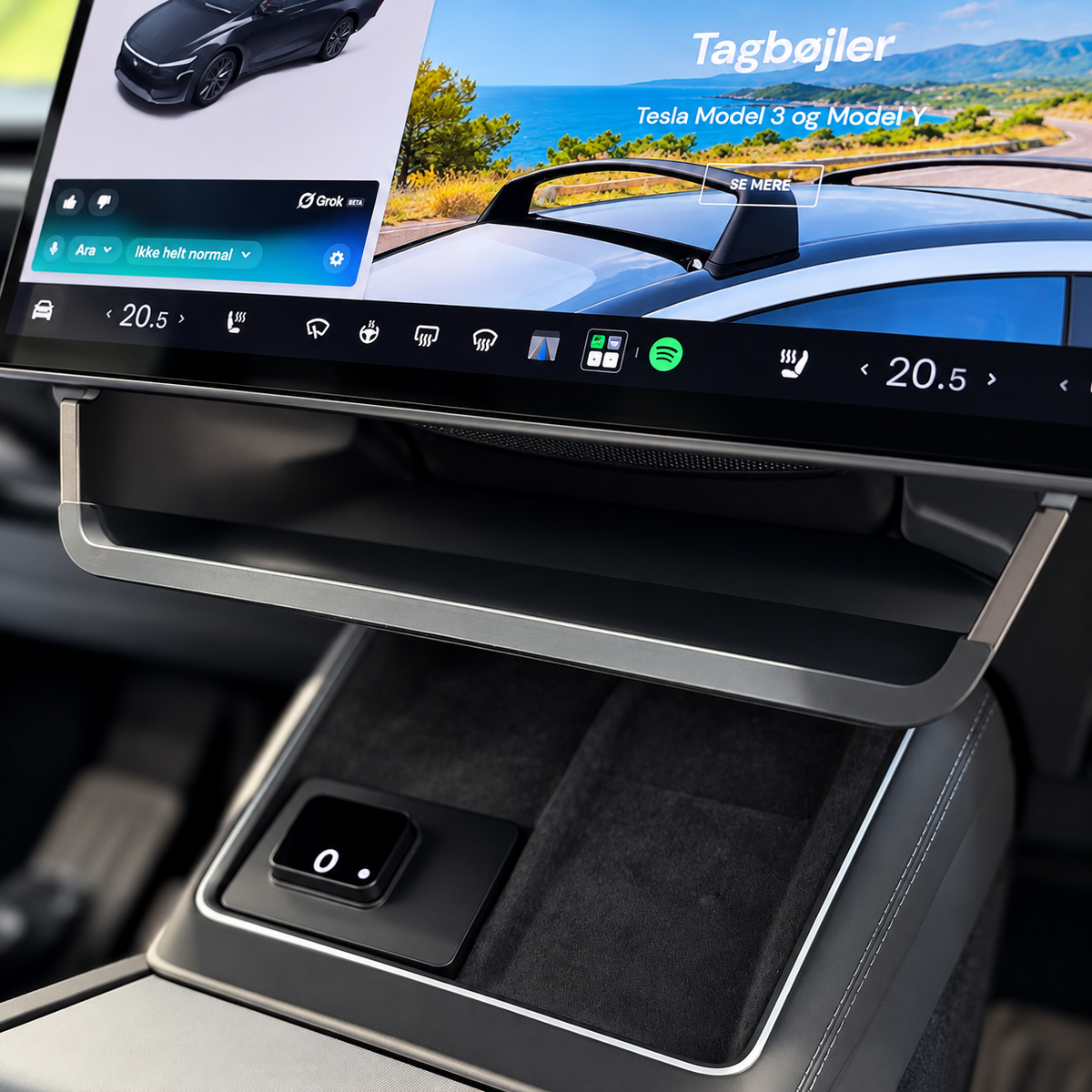 Oppbevaringsboks under skjerm – Tesla Model 3/Y