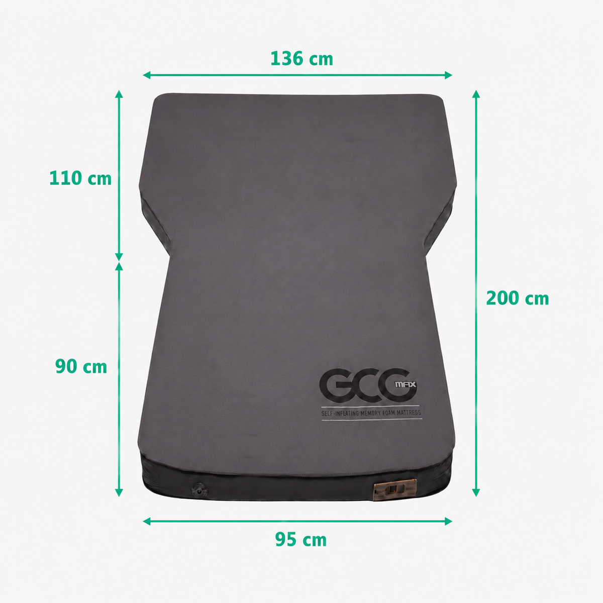 Måltegning med dimensioner for GCG MAX Luxusmadras