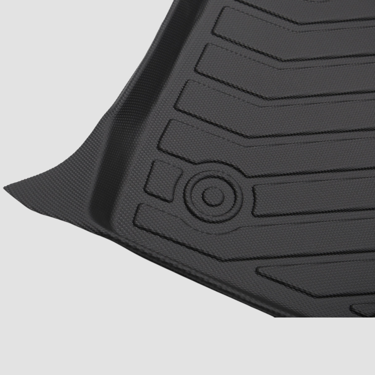 Detalje af sort 3D All Weather måtte med mønster og logo
