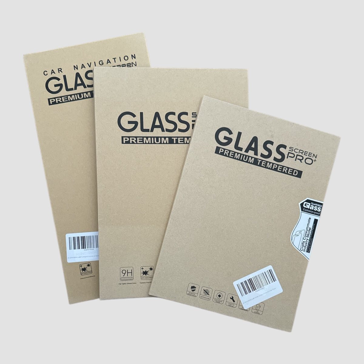 Tre emballagepakker med Glass Screen Pro premium hærdet glas skærmbeskyttelse til MG4