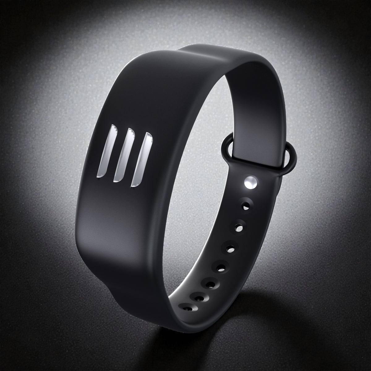 Sort Tesla Key armbånd i silikone, produktbillede på grå baggrund