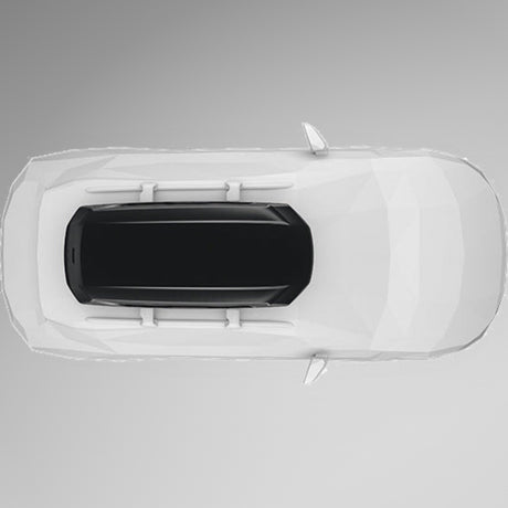 Thule Pulse 2 L Black Aeroskin sort tagboks monteret på bil, illustration set fra oven