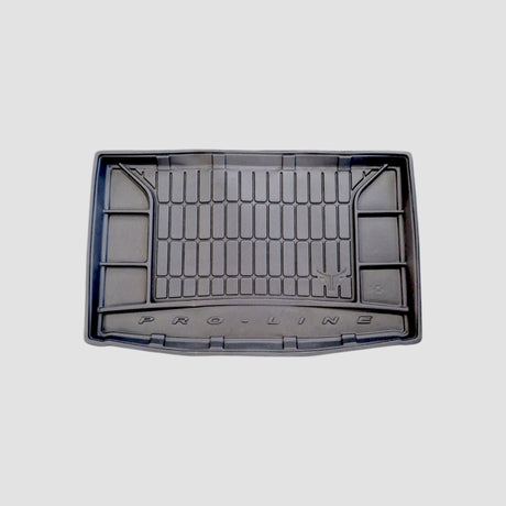 Sort ProLine bagagerumsmåtte til Volvo EX30 set fra oven, viser den perfekte pasform i bagagerummet