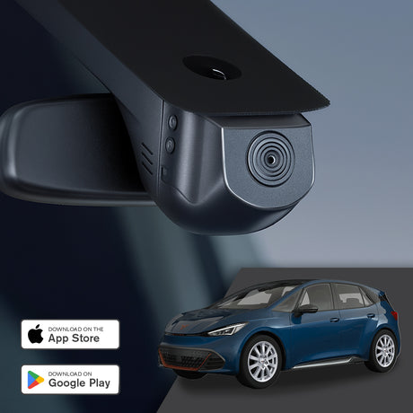 GCG MAX 4K Dashcam til Cupra Born - promobillede med kamera og app-download links