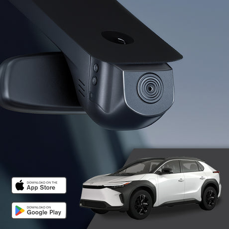 GCG MAX 4K Dashcam til Toyota bZ4X - promobillede med kamera og app-download links