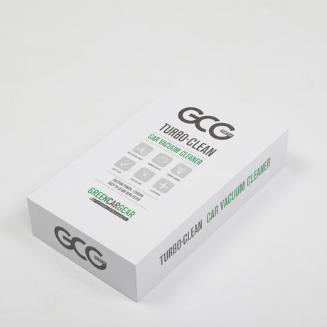 GCG MAX TurboClean bilstøvsuger æske med logo og produktoplysninger