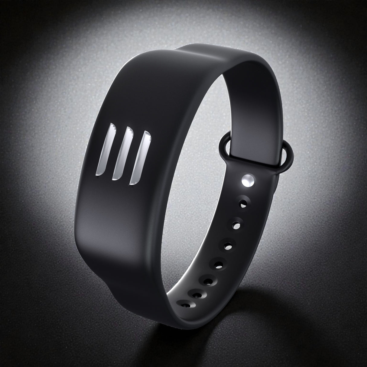 Sort Tesla Key armbånd i silikone, produktbillede på grå baggrund