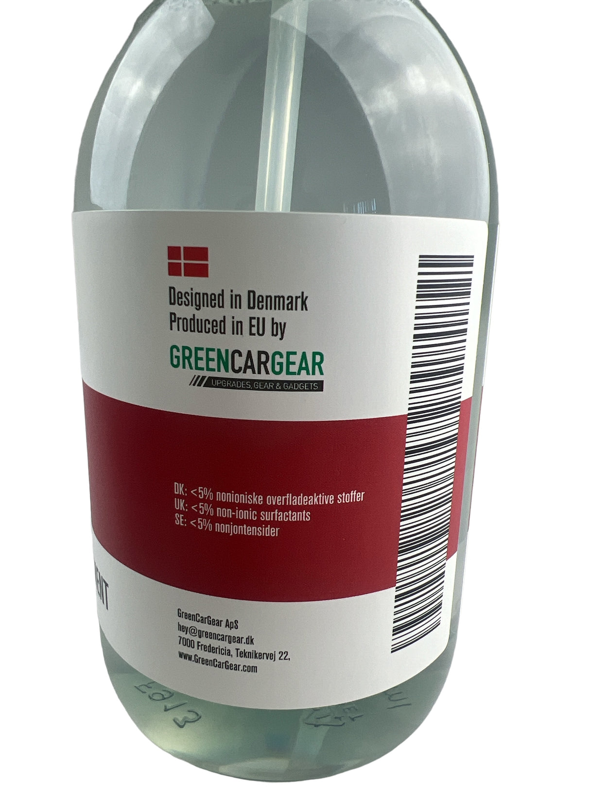 GCG MAX Leather & Fabric Cleaner flaske, designet i Danmark