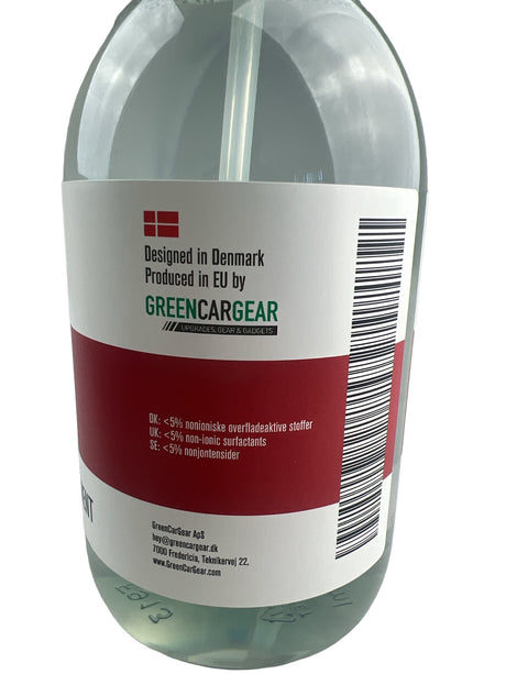 GCG MAX Leather & Fabric Cleaner flaske, designet i Danmark