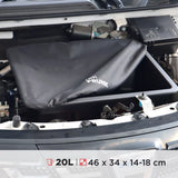 Rati frunk opbevaringsboks til Dacia Spring med 20L kapacitet, måler 46x34x14-18 cm.