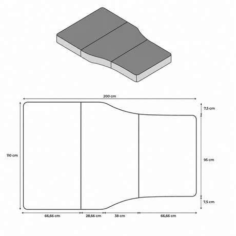 Måltegning med dimensioner for skummadras