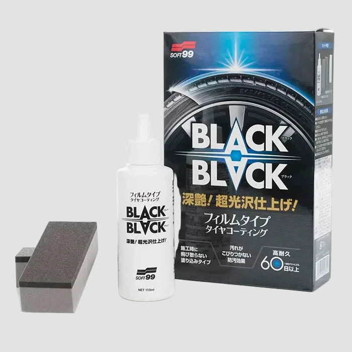 Soft99 Black Black dækglans i æske med flaske og påføringssvamp