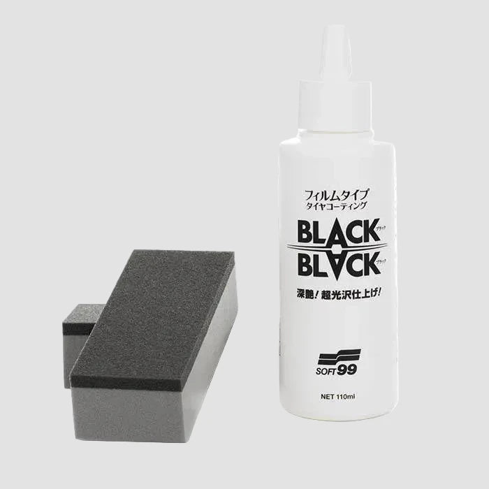 Soft99 Black Black dækglans flaske med påføringssvamp, produktbillede