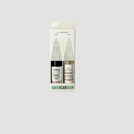 GCG lakstift med farven stealth grey og klarlak pakket ind 