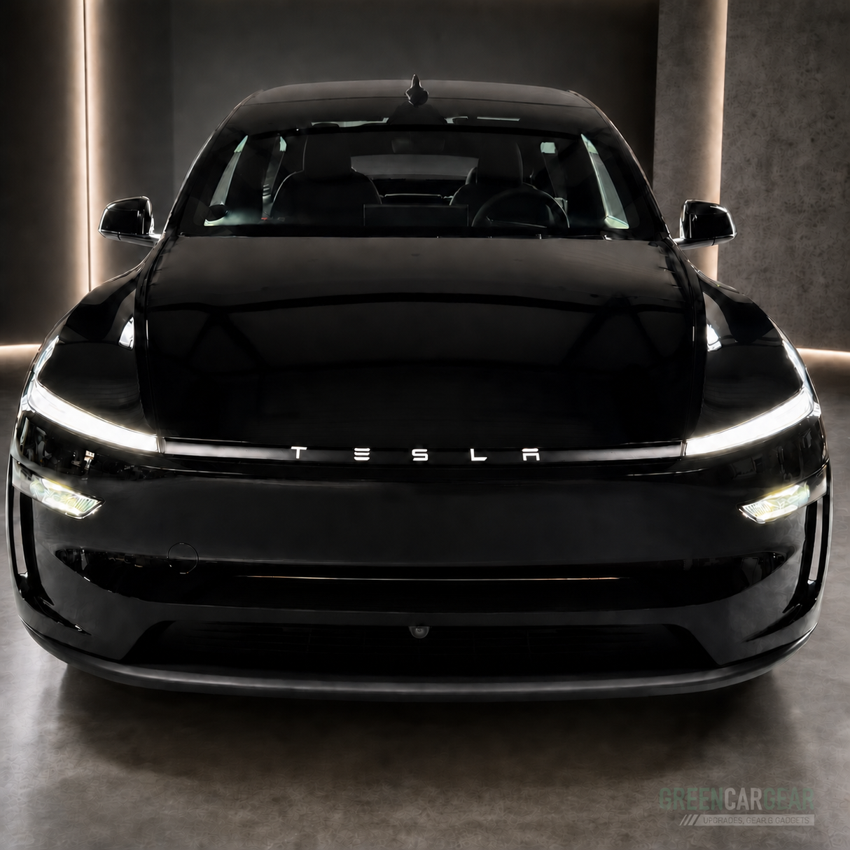 Folie til lysstripe - Tesla Model Y 2025 Juniper – Matt svart med TESLA-tekst