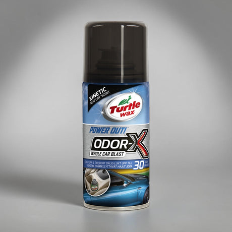 Turtle Wax Odor-X Whole Car Blast spraydåse, produktbillede på grå baggrund