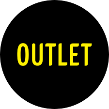 Sort rund badge med gul tekst OUTLET